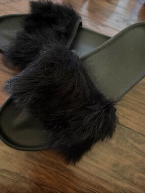 UGG Black Faux Fur Slide Slippers for Women